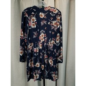 Tie Neck Navy Floral Print Dress